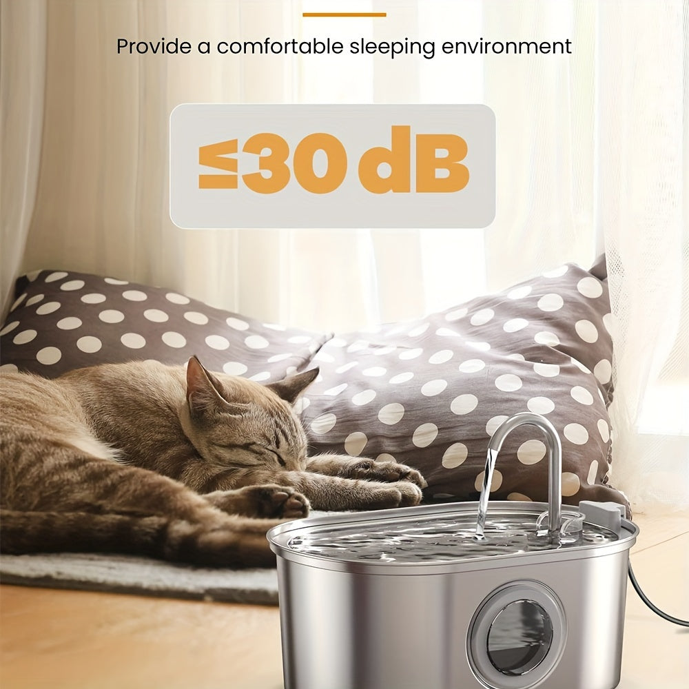 108.2oz Stainless Steel Smart Pet Water Fountain, USB Rechargeable, Faucet Design, Automatic Cat Water Dispenser