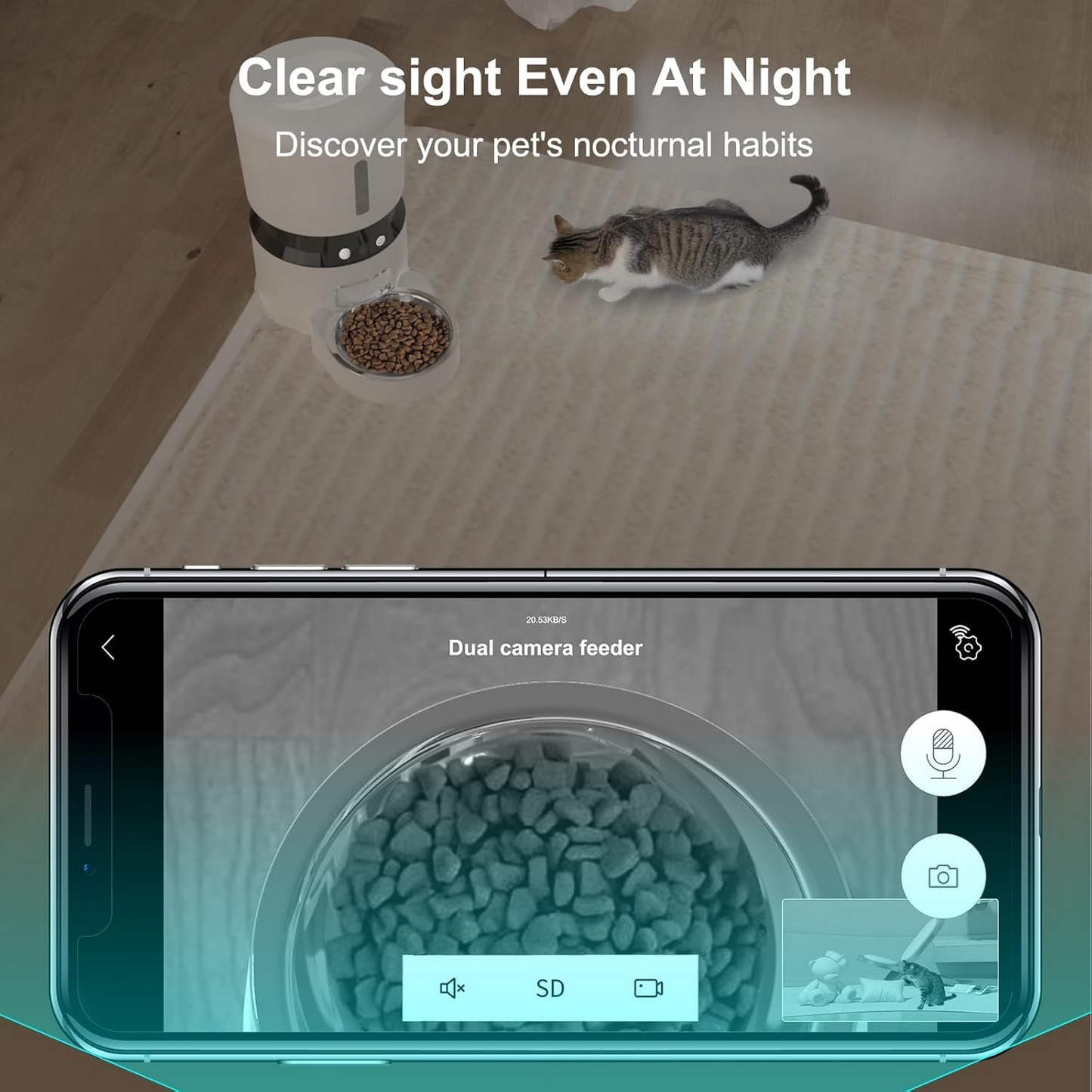 Smart WiFi Pet Feeder – 1080P Dual Camera, Night Vision, Voice Control, Programmable Schedule – White