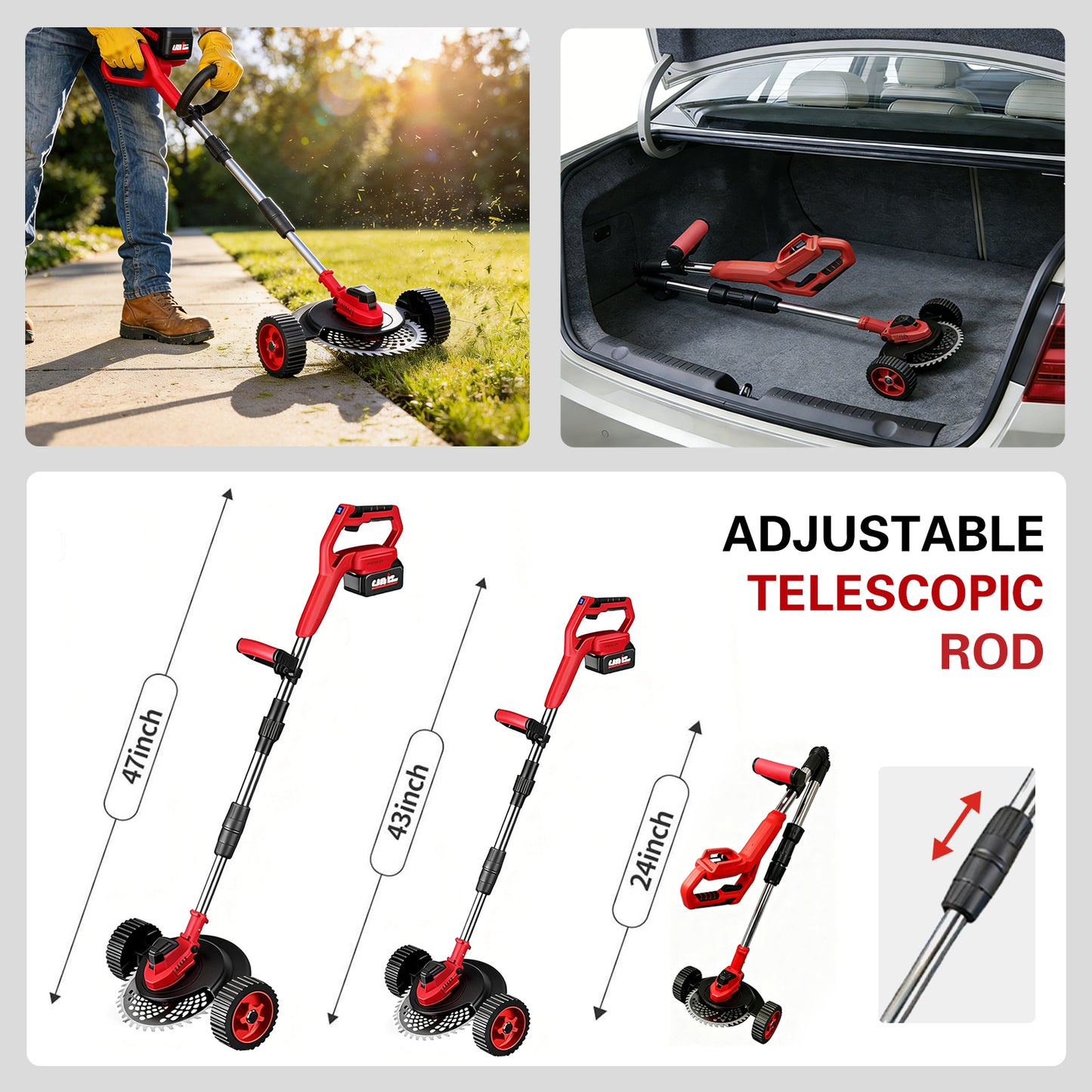 QUIETLEMON 9 inch 21V Cordless Electric Weed Eater, Battery Powered Weed Wacker & Lightweight Grass Trimmer with 4.0Ah Battery for Trimming and Edging