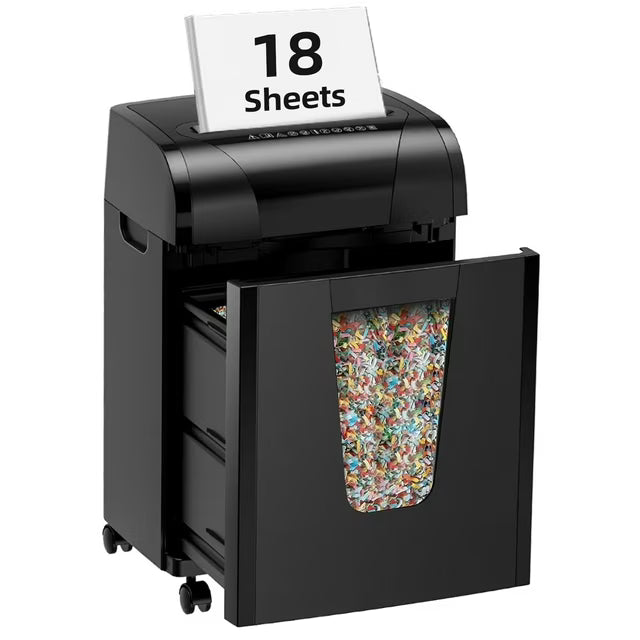 Paper Shredder, 18-Sheet Cross Cut Level P-4, Shred Paper/Credit Card/CD, with Large Pull Out Bin，Insert Auto Jam Proof System Shredder for Home&Office