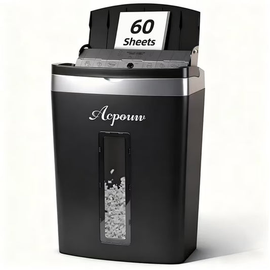 Acpouw Paper Shredder, 60-Sheets Auto Feed Micro-Cut Paper Shredder, 6-Sheet Home Office Heavy Duty Shredders with 5.3 gal Pullout Bin