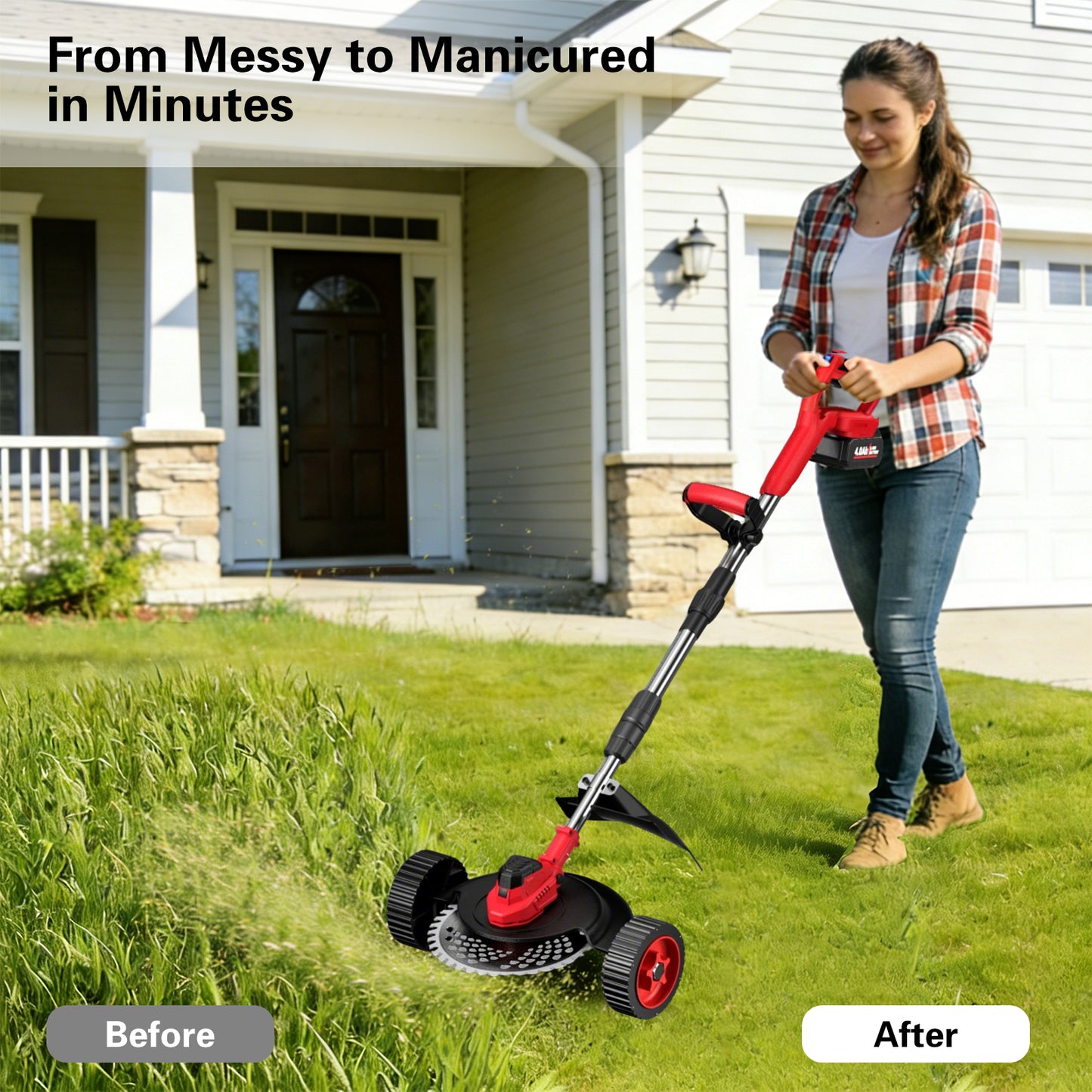 QUIETLEMON 9 inch 21V Cordless Electric Weed Eater, Battery Powered Weed Wacker & Lightweight Grass Trimmer with 4.0Ah Battery for Trimming and Edging