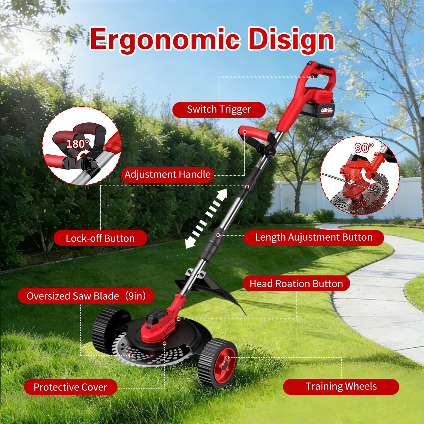 QUIETLEMON 9 inch 21V Cordless Electric Weed Eater, Battery Powered Weed Wacker & Lightweight Grass Trimmer with 4.0Ah Battery for Trimming and Edging