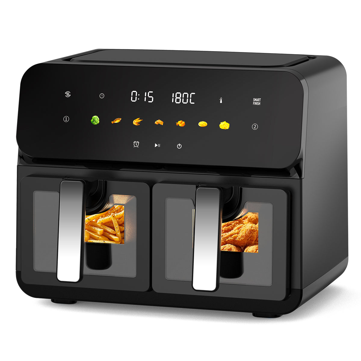 10QT Dual Air Fryer, Double Basket Air Fryer with 2×5QT Baskets, Digital Touchscreen Control, Easy-View Window, SyncCook Function, Cook 2 Dishes at Once for Family of 4-6, 1700W