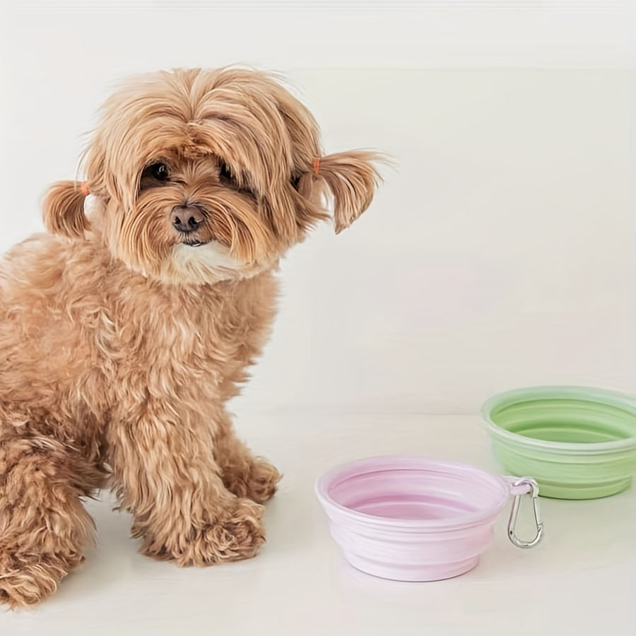 11.83oz Portable Foldable Pet Bowl – Macaron Color, Travel Silicone Bowl