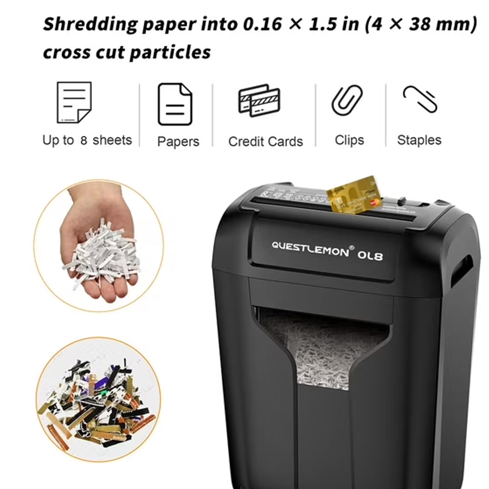 QUESTLEMON 8-Sheet Cross Cut Paper Shredder and Credit Card Shredder with 4Gal Bin for Home Use