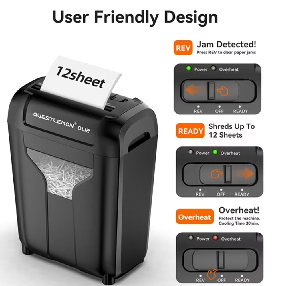 QUESTLEMON 12-Sheet Cross Cut Paper Shredder, 4.5Gal Home Office Shredders for Paper, Credit Card, Mail, Staples, with Jam-Proof System , P-4 Security Level
