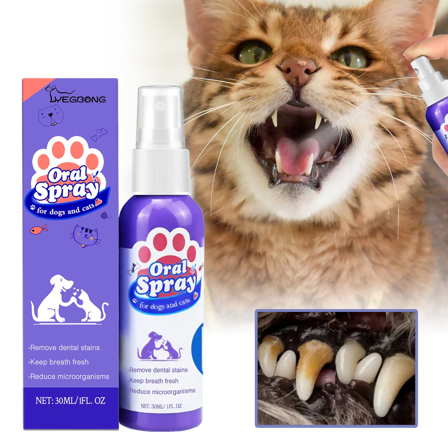 Cat and dog teeth cleaning ,remove tooth stains Fresh ,Pet oral care spray