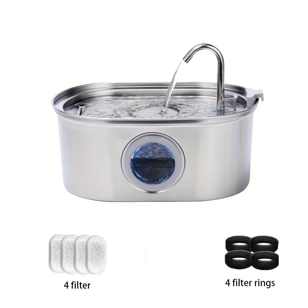 108.2oz Stainless Steel Smart Pet Water Fountain, USB Rechargeable, Faucet Design, Automatic Cat Water Dispenser