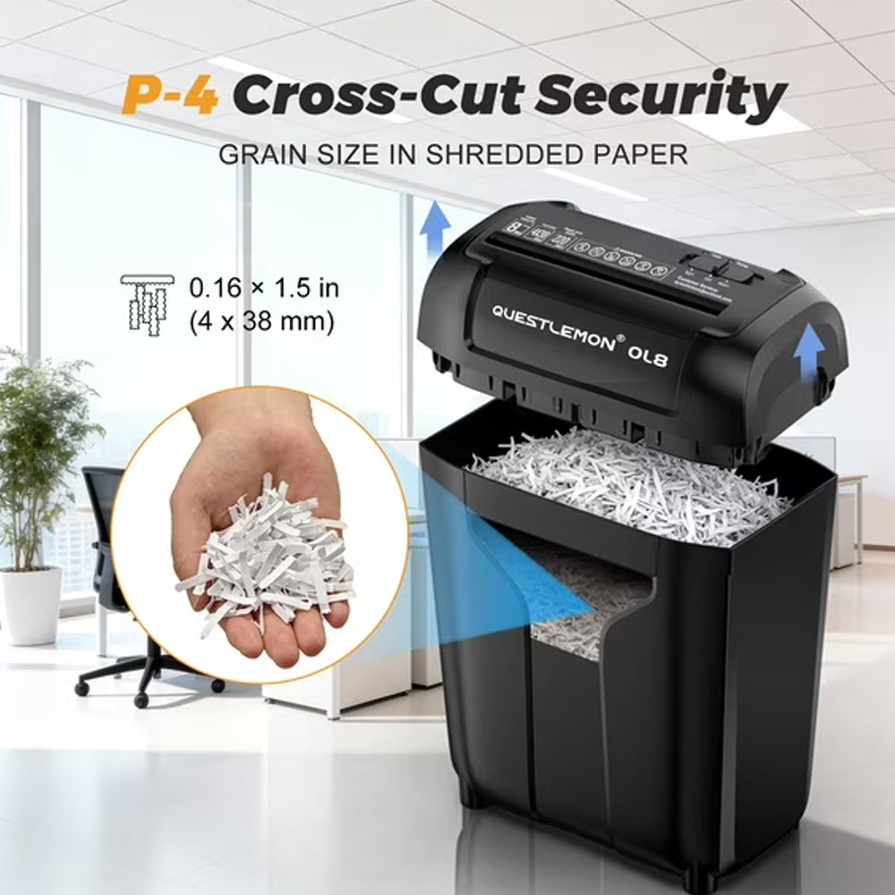 QUESTLEMON 8-Sheet Cross Cut Paper Shredder and Credit Card Shredder with 4Gal Bin for Home Use