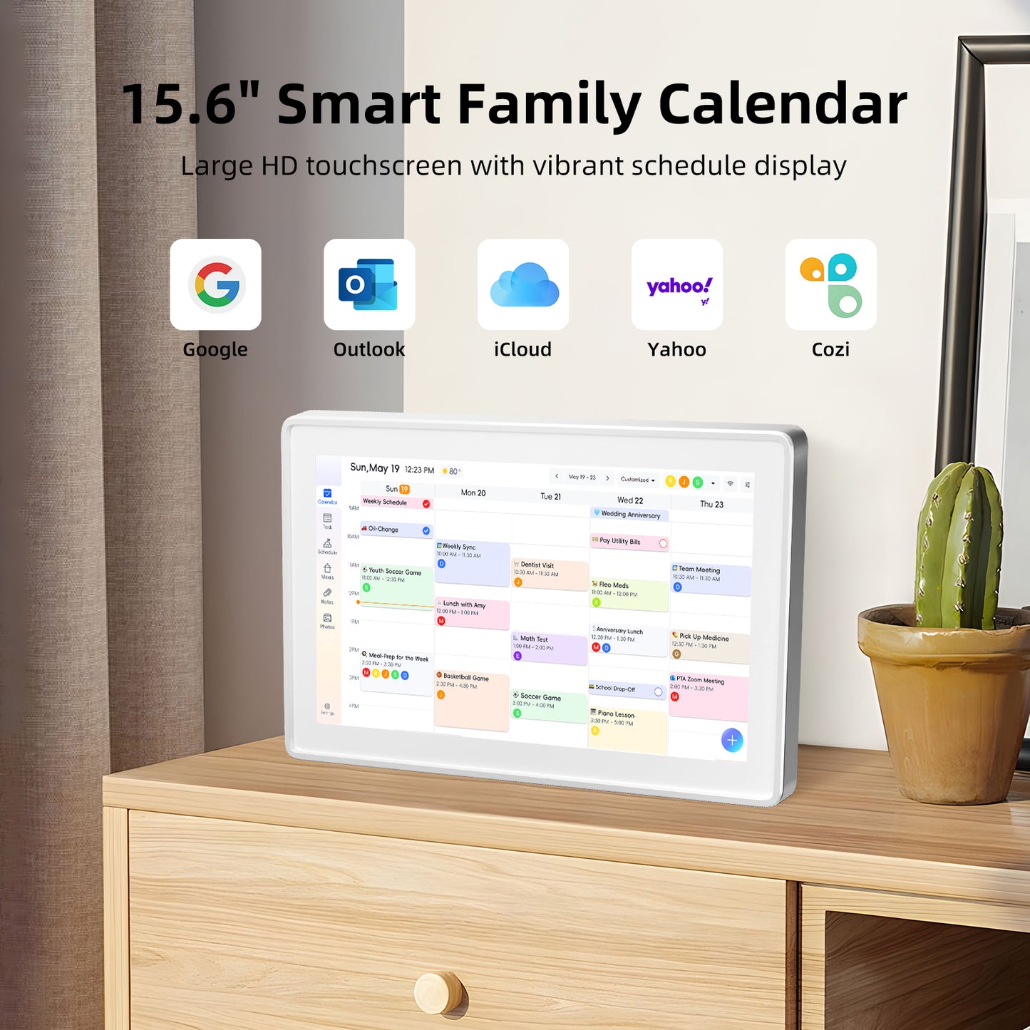 Acpouw 15.6in All-in-One Touchscreen Family Digital Calendar and Chore Chart, Smart Sync Interactive Display & Switchable Digital Photo Frame — Perfect for Organizing Your 2026 Schedule