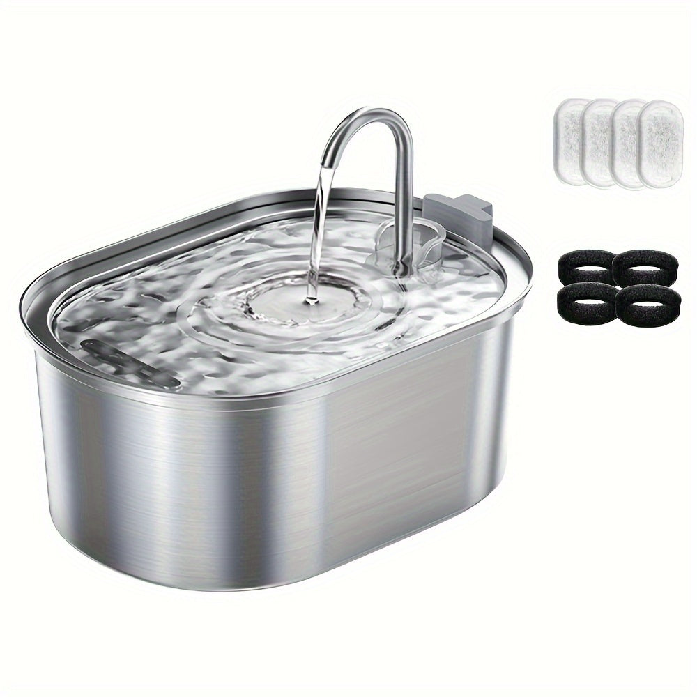 108.2oz Stainless Steel Smart Pet Water Fountain, USB Rechargeable, Faucet Design, Automatic Cat Water Dispenser