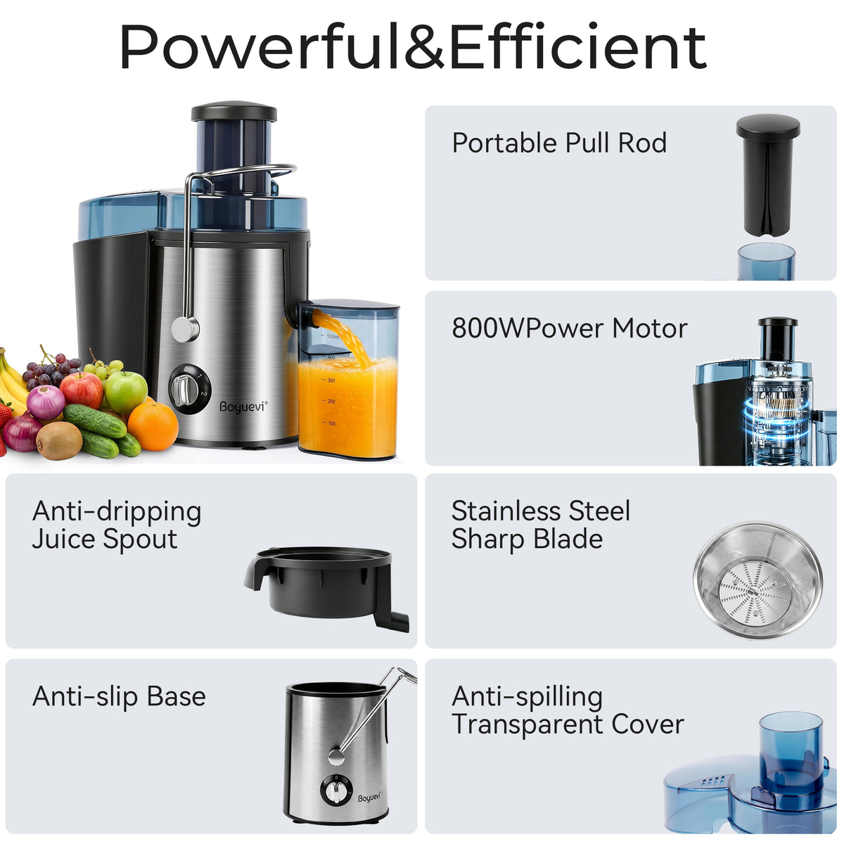 Acpouw 27fl oz Electric Juicer Machine, 3 Inch Wide Feed Chute, Centrifugal Juicer for Whole Fruits and Vegetables, Easy to Clean, Silver