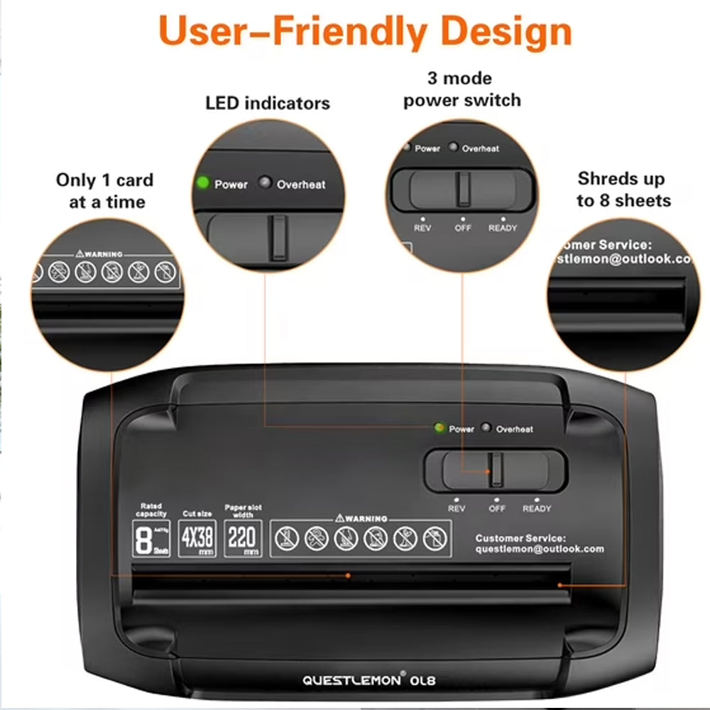 QUESTLEMON 8-Sheet Cross Cut Paper Shredder and Credit Card Shredder with 4Gal Bin for Home Use