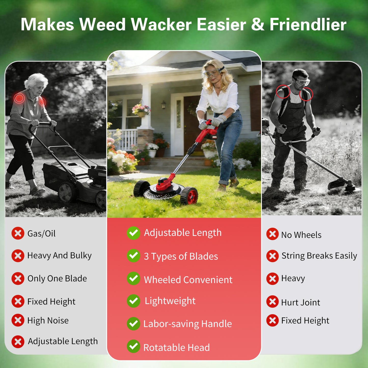 QUIETLEMON 9 inch 21V Cordless Electric Weed Eater, Battery Powered Weed Wacker & Lightweight Grass Trimmer with 4.0Ah Battery for Trimming and Edging