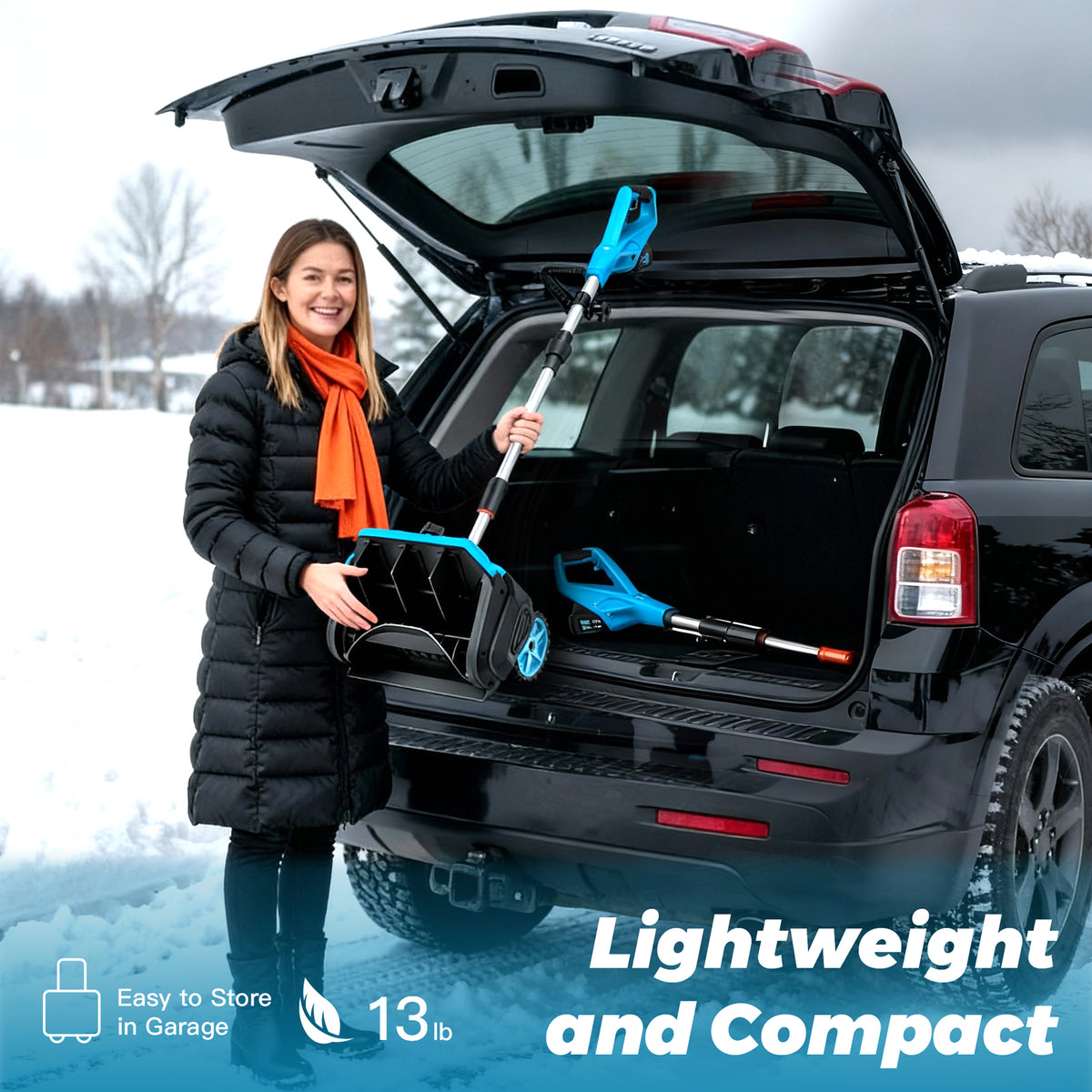 Acpouw Cordless Snow Shovel, 21V 12-inch Battery Powered Snow Thrower with Auxiliary Handle, with 4.0Ah Li-ion Battery & Charger, Adjustable 3-Direction Discharge