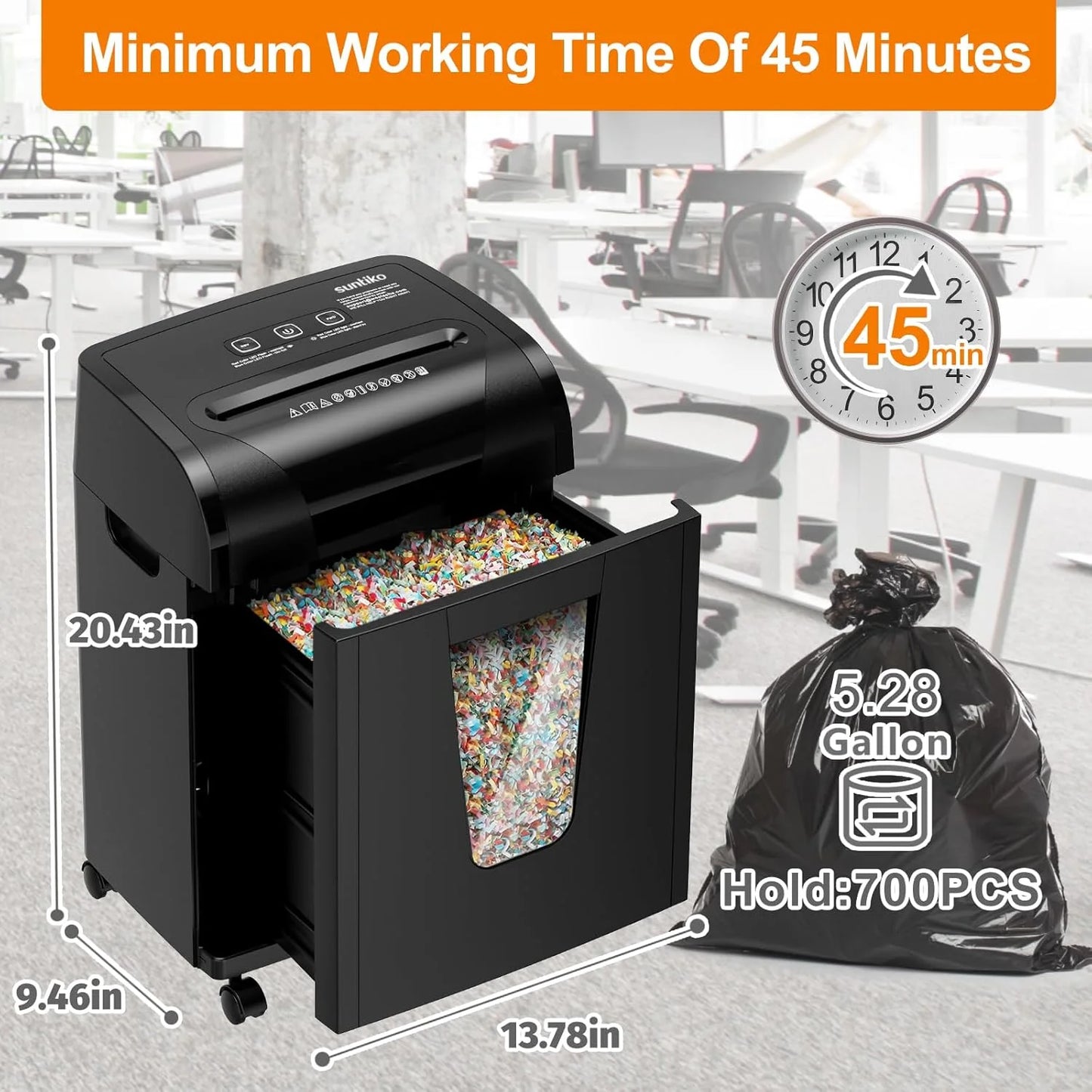 Paper Shredder, 18-Sheet Cross Cut Level P-4, Shred Paper/Credit Card/CD, with Large Pull Out Bin，Insert Auto Jam Proof System Shredder for Home&Office