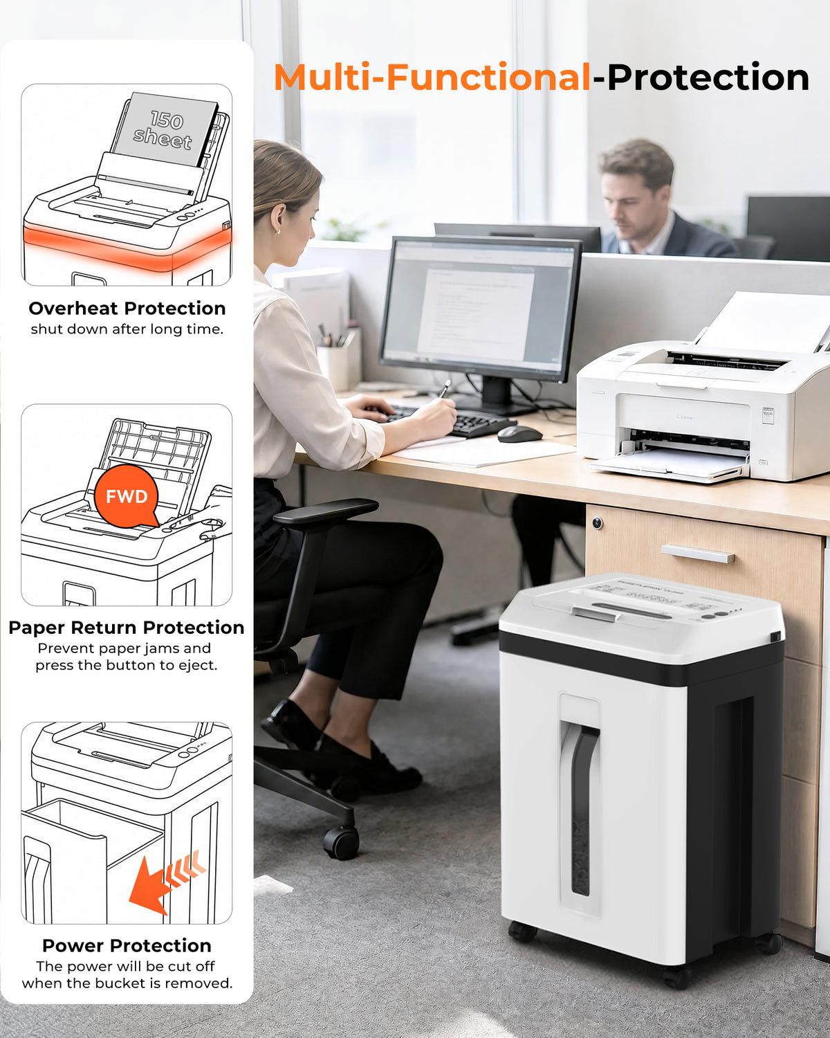 QUIETLEMON Heavy Duty Paper Shredder for Home Office, 150-Sheet Auto Feed Micro Cut Document Shredder, 5.3Gal Bin, P5 Security, Shreds Paper, Credit Card, CDs, Clips & Staples