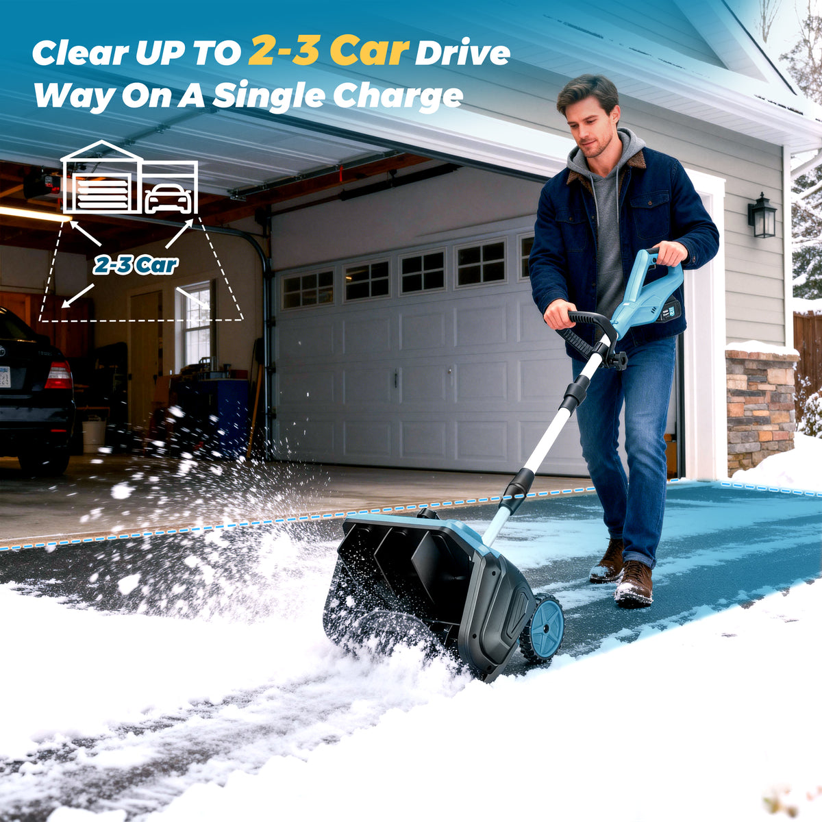 Acpouw Cordless Snow Shovel, 21V 12-inch Battery Powered Snow Thrower with Auxiliary Handle, with 4.0Ah Li-ion Battery & Charger, Adjustable 3-Direction Discharge