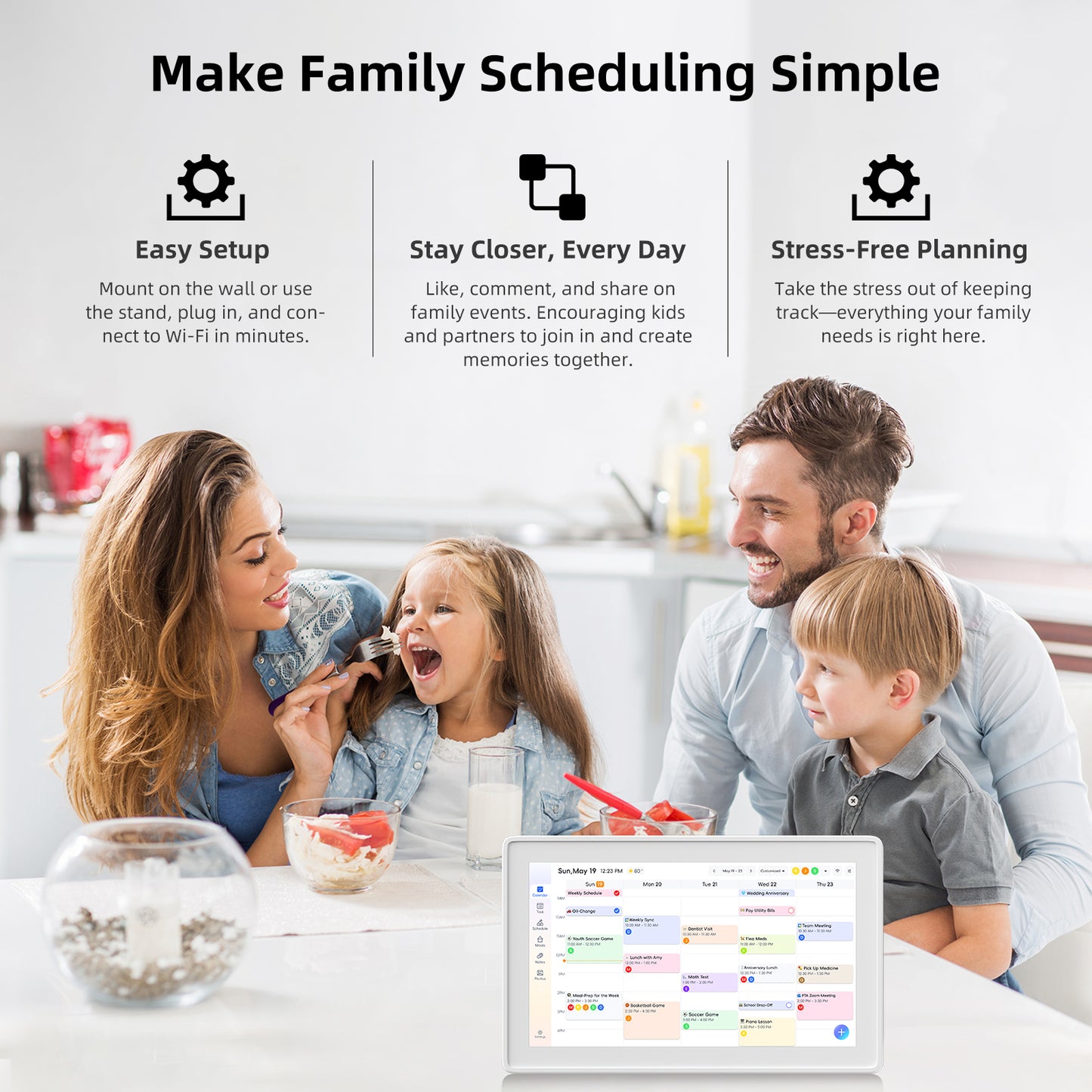 Acpouw 15.6in All-in-One Touchscreen Family Digital Calendar and Chore Chart, Smart Sync Interactive Display & Switchable Digital Photo Frame — Perfect for Organizing Your 2026 Schedule