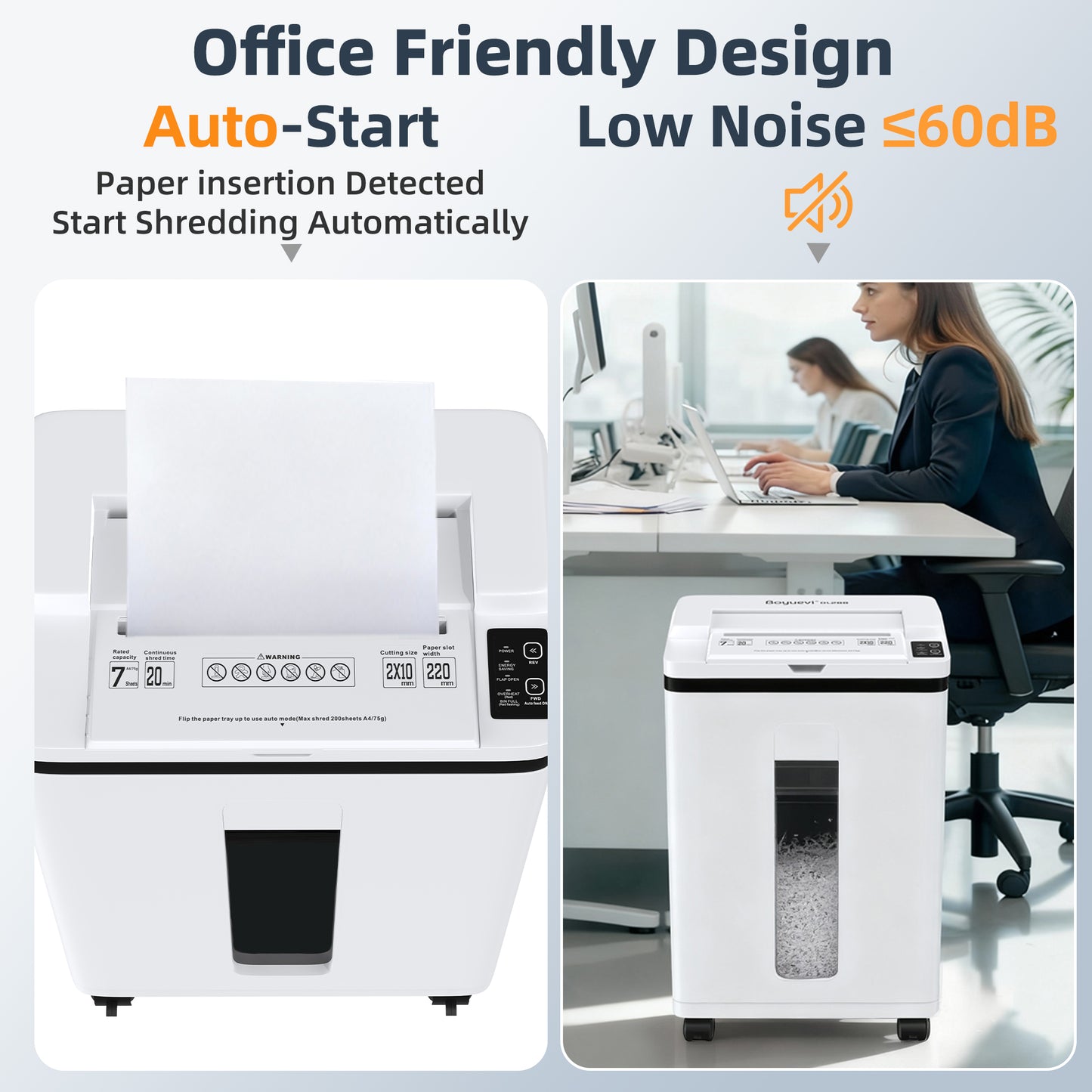 QUIETLEMON 200-Sheet Auto Feed Paper Shredder, Heavy Duty Micro Cut Shredders, 40 Min Non-Stop, P-5 Ultra Security Commercial Shredder for Home Office,5.8 Gal Bin, <60 dB