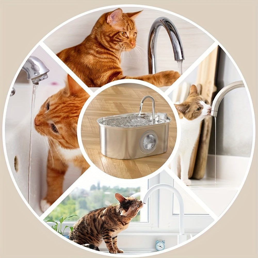108.2oz Stainless Steel Smart Pet Water Fountain, USB Rechargeable, Faucet Design, Automatic Cat Water Dispenser