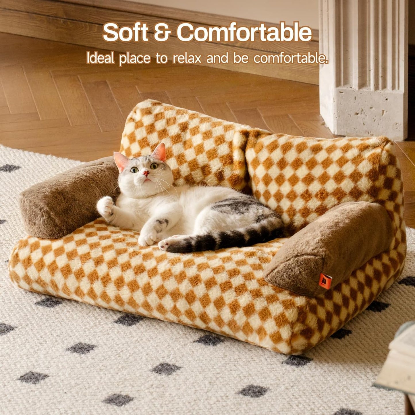 MEWOOFUN,Cat Bed,Washable Dog Beds,Fluffy Cat Couch,Non-Slip Bottom