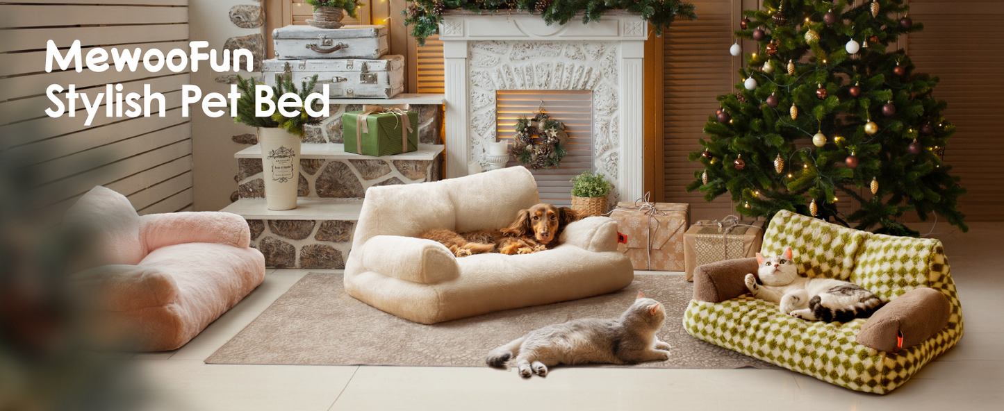 MEWOOFUN,Cat Bed,Washable Dog Beds,Fluffy Cat Couch,Non-Slip Bottom