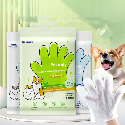 Pet No-Wash Cleaning Gloves Dog Bath Deodorizing Cat Puppy Kitten Dry Cleaning Cleaning Wipes Supplies6Piece,Pet,Bath