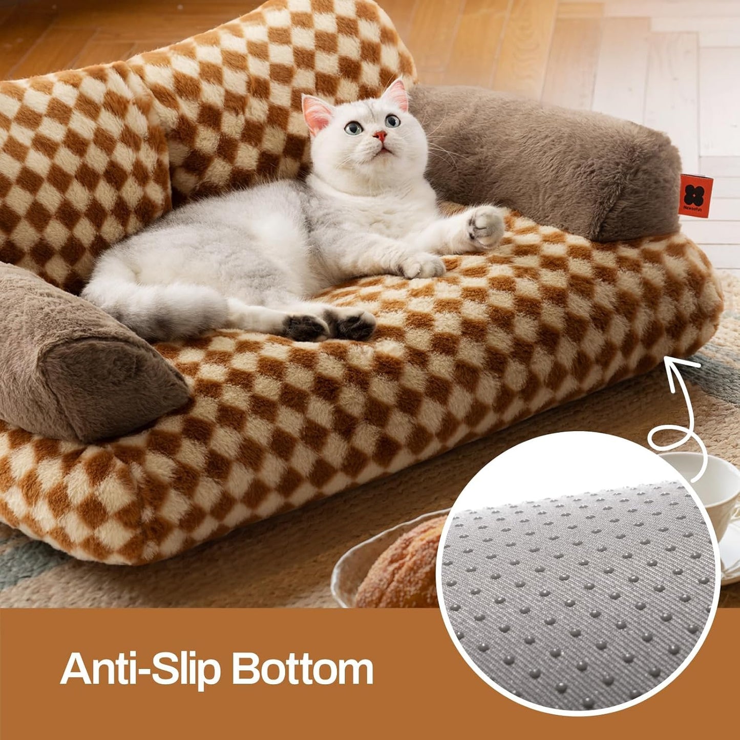MEWOOFUN,Cat Bed,Washable Dog Beds,Fluffy Cat Couch,Non-Slip Bottom