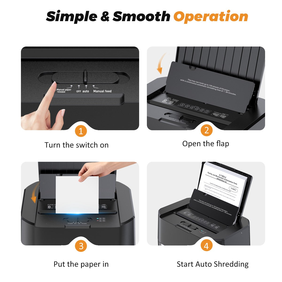 QUIETLEMON 120-Sheet Auto Feed Cross-Cut Paper Shredder Heavy Duty 8 Sheets Manual Shredders with 5.3 Gal Pullout Bin