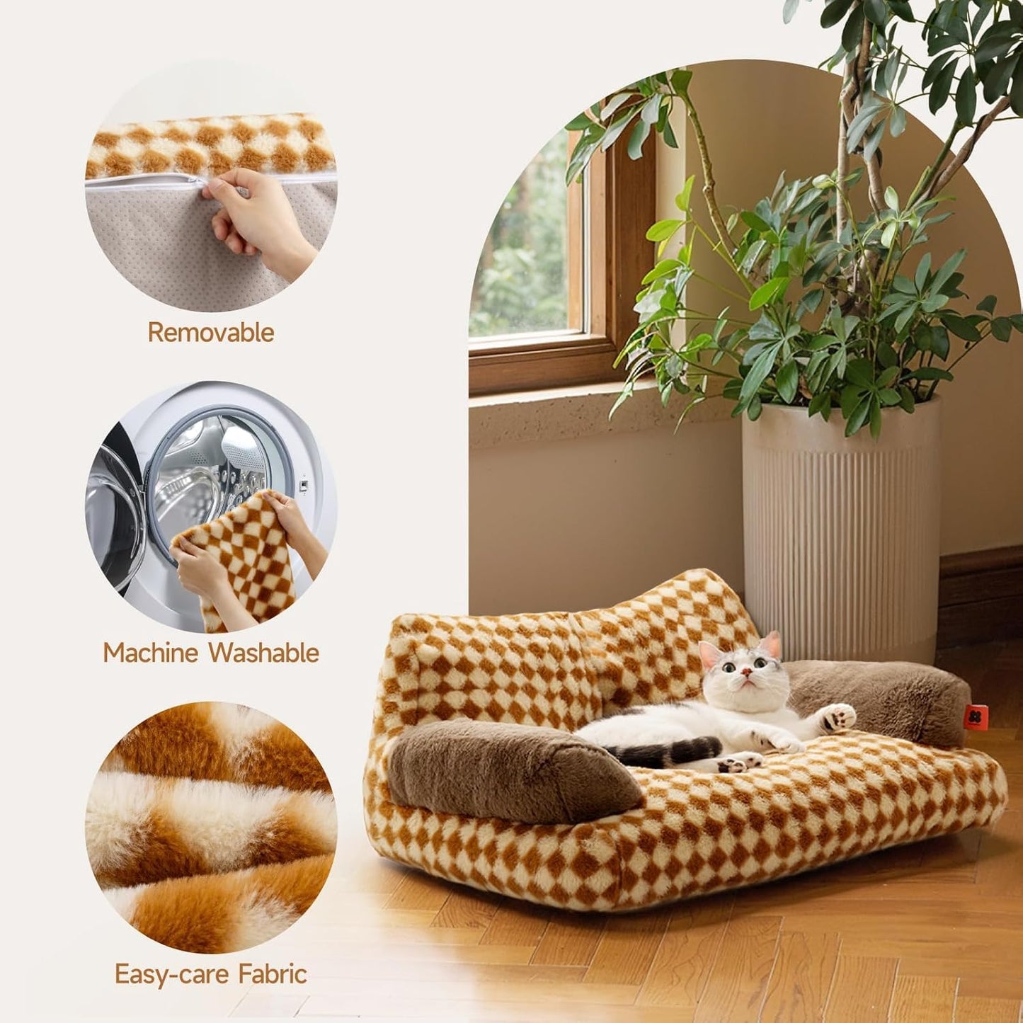 MEWOOFUN,Cat Bed,Washable Dog Beds,Fluffy Cat Couch,Non-Slip Bottom