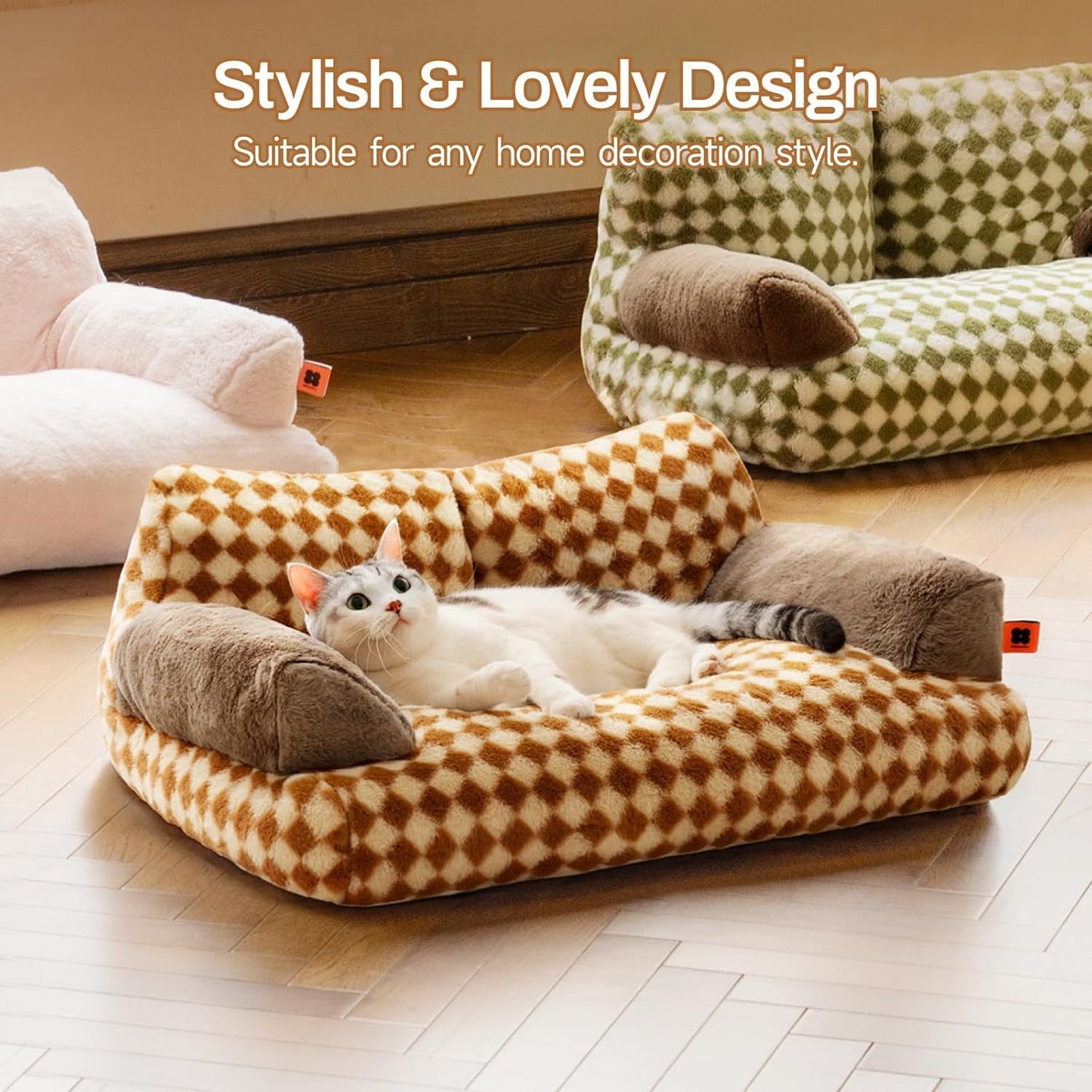 MEWOOFUN,Cat Bed,Washable Dog Beds,Fluffy Cat Couch,Non-Slip Bottom