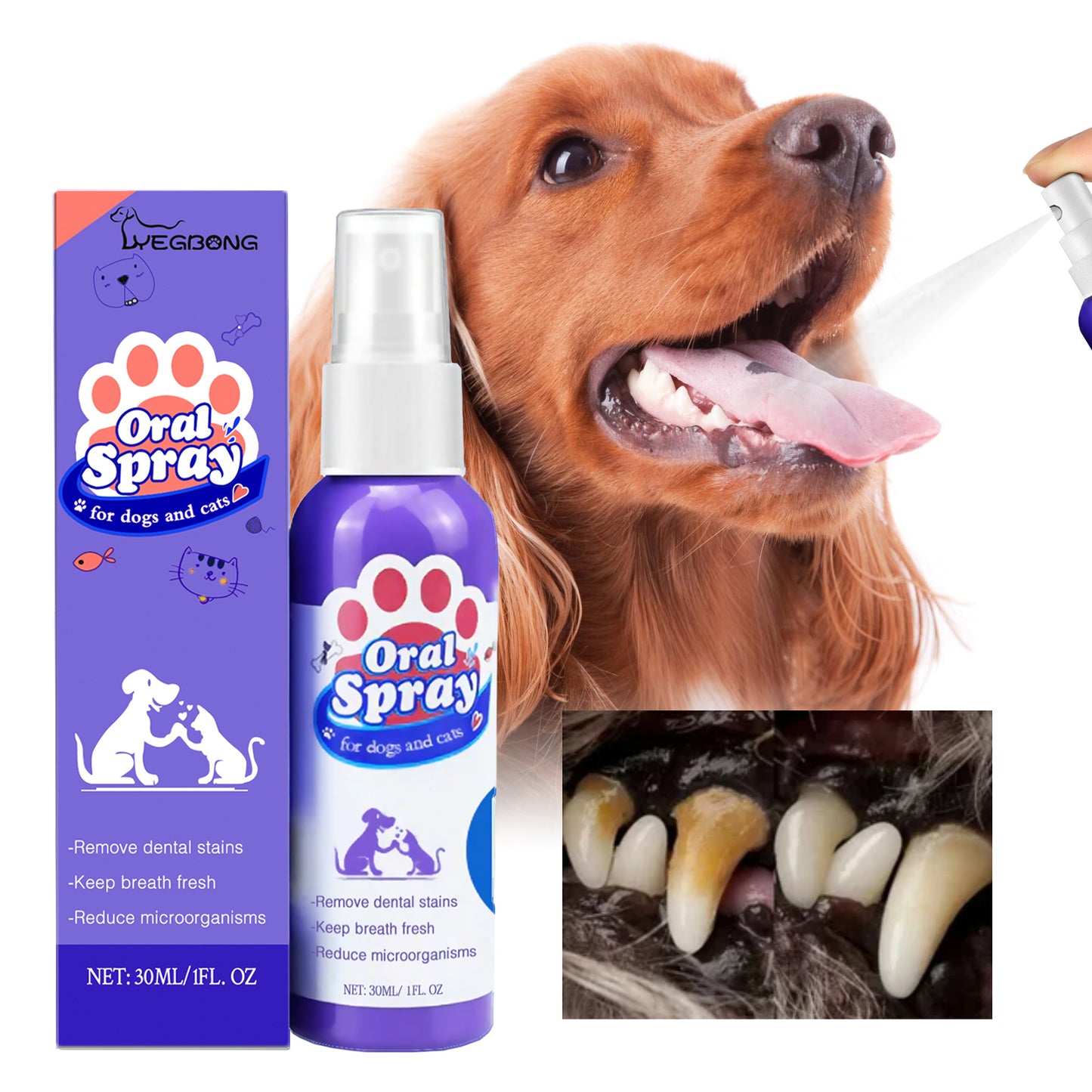 Cat and dog teeth cleaning ,remove tooth stains Fresh ,Pet oral care spray