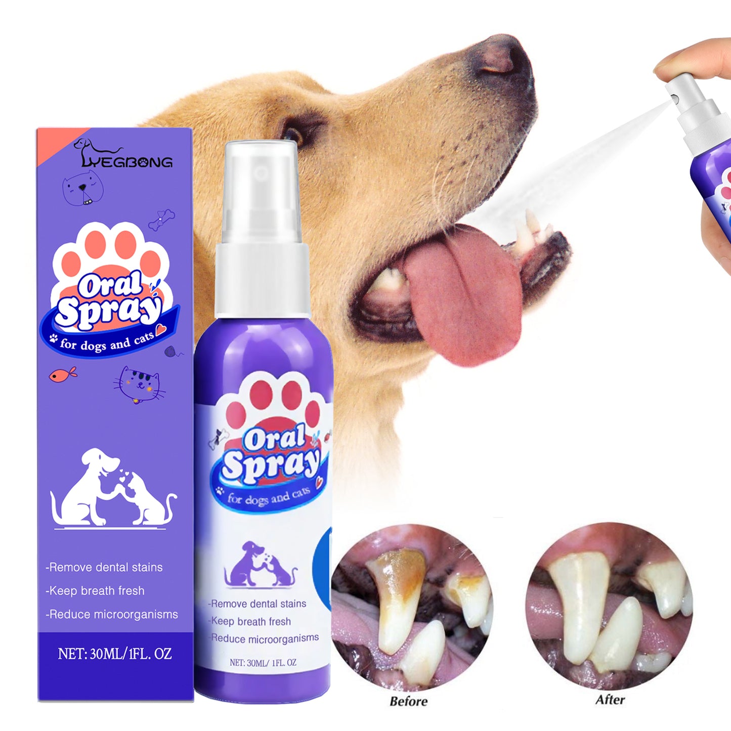 Cat and dog teeth cleaning ,remove tooth stains Fresh ,Pet oral care spray
