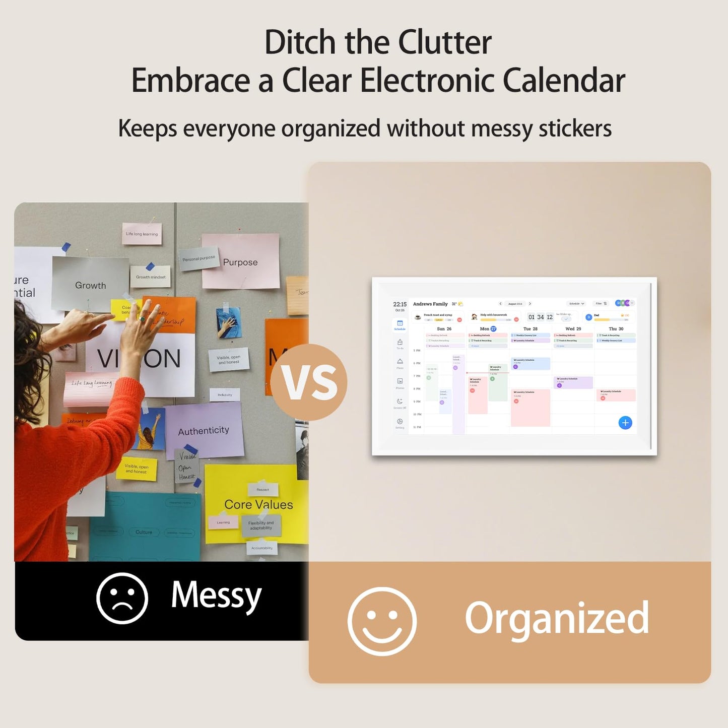 KissRabbit Digital Calendar, 15.6 inch Smart Family Calendar with Touchscreen, Wall & Desk Mount, Electronic Planner and Chore Chart