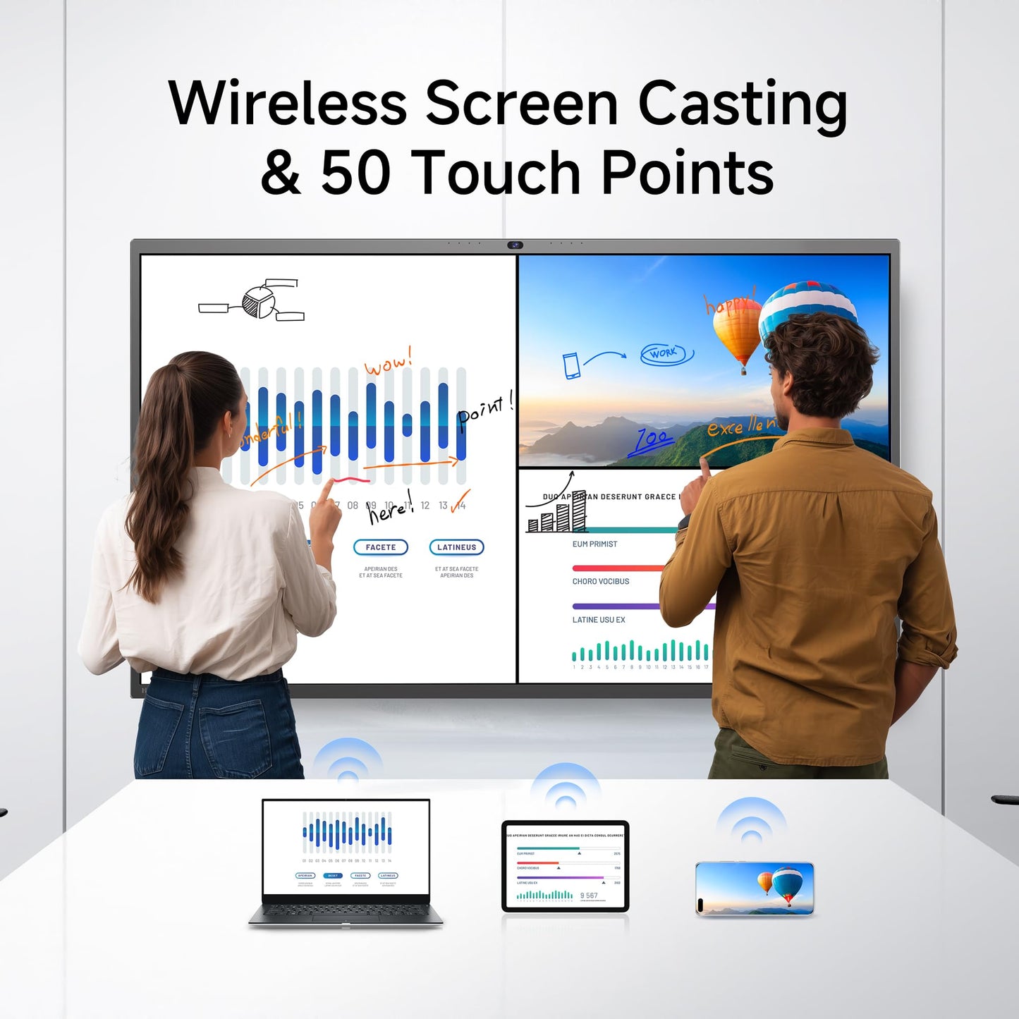 Horion 65-inch Smart Board 4k Interactive Display Digital Whiteboard with 48MP Camera Android 13 All in One 50-Point Multi-Touch Electronic Smart White Board for Office Classroom (with Wall Mount)